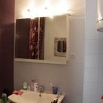 Salle de bain : douche, robinetire et mur